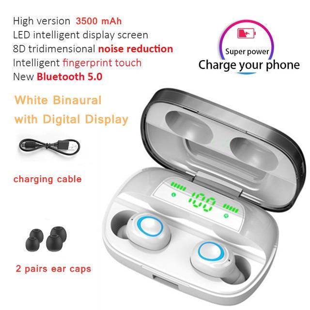 STEVVEX 3500mAh LED Bluetooth Wireless Earphones Headphones Earbuds TWS Touch Control Sport Headset Noise Cancel Earphone Headphone - Black Girl Golf