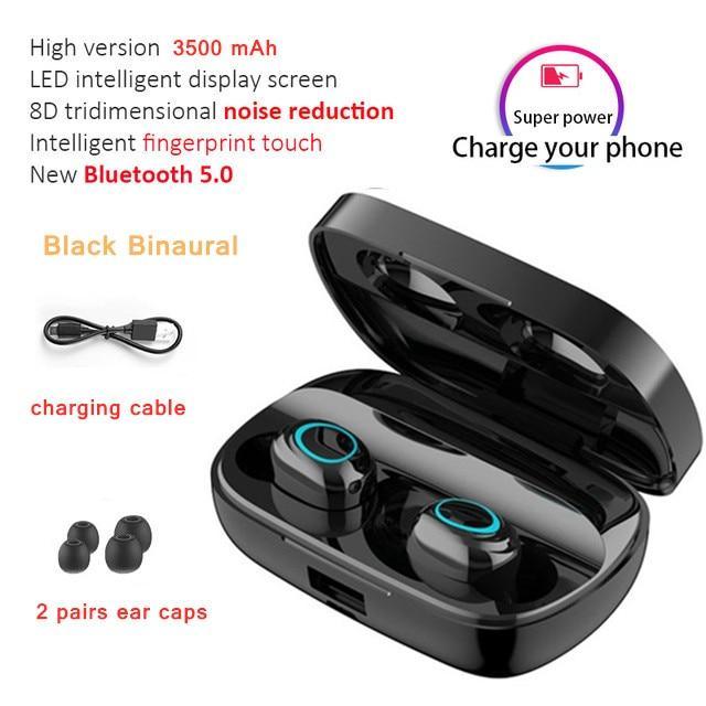 STEVVEX 3500mAh LED Bluetooth Wireless Earphones Headphones Earbuds TWS Touch Control Sport Headset Noise Cancel Earphone Headphone - Black Girl Golf