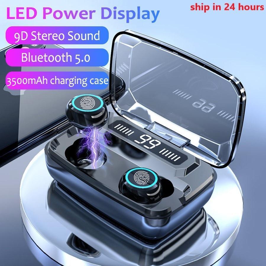 STEVVEX 3500mAh LED Bluetooth Wireless Earphones Headphones Earbuds TWS Touch Control Sport Headset Noise Cancel Earphone Headphone - Black Girl Golf