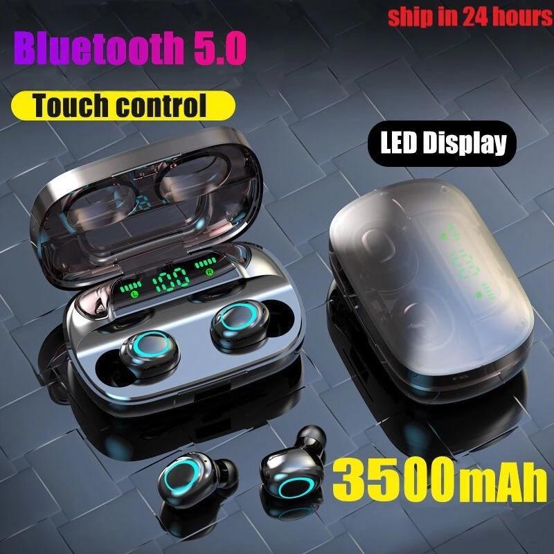 STEVVEX 3500mAh LED Bluetooth Wireless Earphones Headphones Earbuds TWS Touch Control Sport Headset Noise Cancel Earphone Headphone - Black Girl Golf