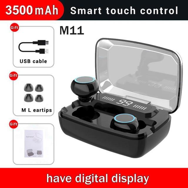 STEVVEX 3500mAh LED Bluetooth Wireless Earphones Headphones Earbuds TWS Touch Control Sport Headset Noise Cancel Earphone Headphone - Black Girl Golf