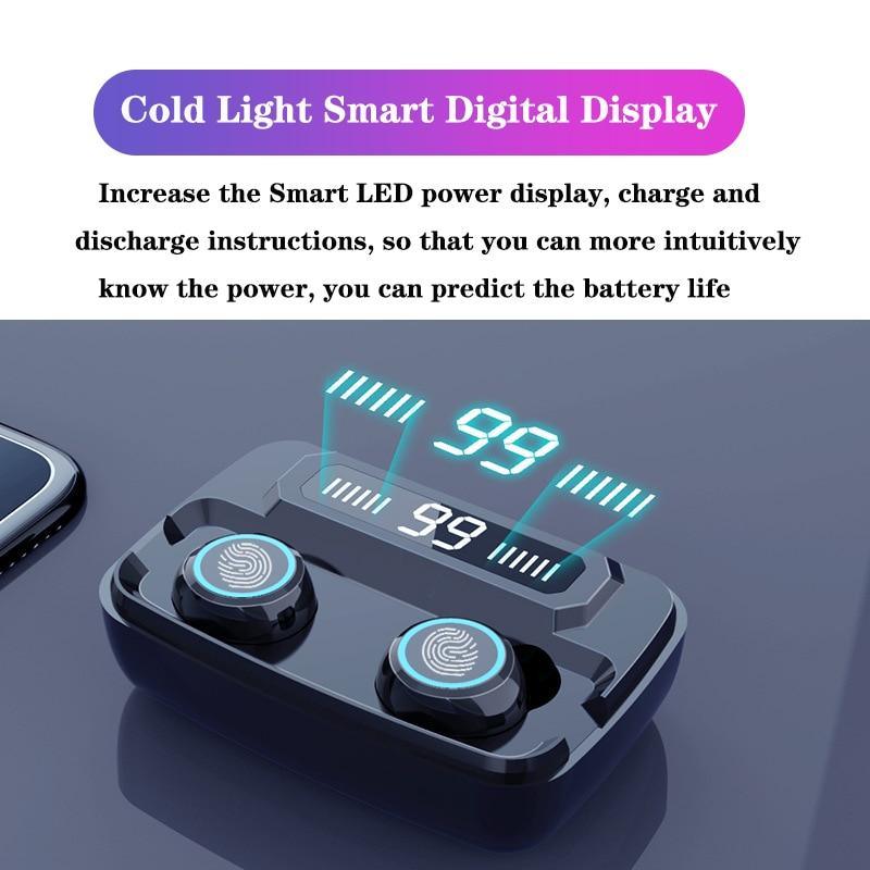 STEVVEX 3500mAh LED Bluetooth Wireless Earphones Headphones Earbuds TWS Touch Control Sport Headset Noise Cancel Earphone Headphone - Black Girl Golf