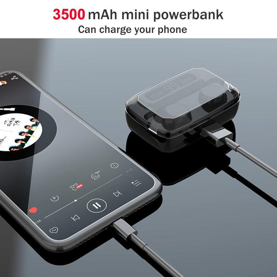 STEVVEX 3500mAh LED Bluetooth Wireless Earphones Headphones Earbuds TWS Touch Control Sport Headset Noise Cancel Earphone Headphone - Black Girl Golf