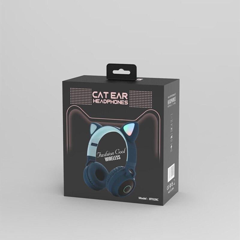 STEVVEX New Luxury Interesting LED Cat Ear Noise Cancelling Headphones Bluetooth 5.0 For Young People and Kids Headset Support TF Card 3.5mm Plug With Mic - Black Girl Golf