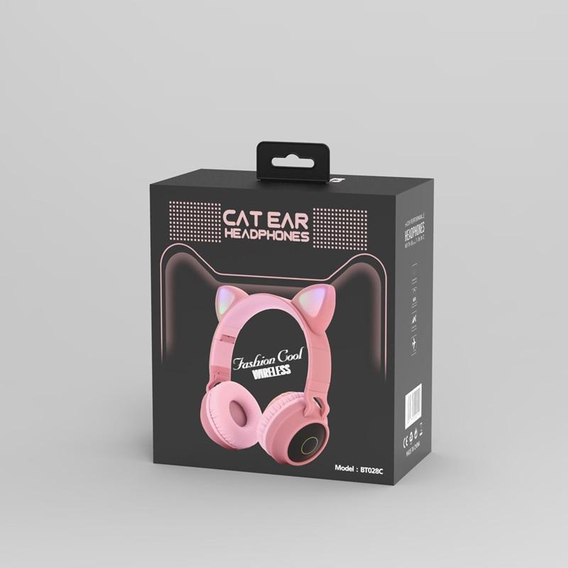 STEVVEX New Luxury Interesting LED Cat Ear Noise Cancelling Headphones Bluetooth 5.0 For Young People and Kids Headset Support TF Card 3.5mm Plug With Mic - Black Girl Golf