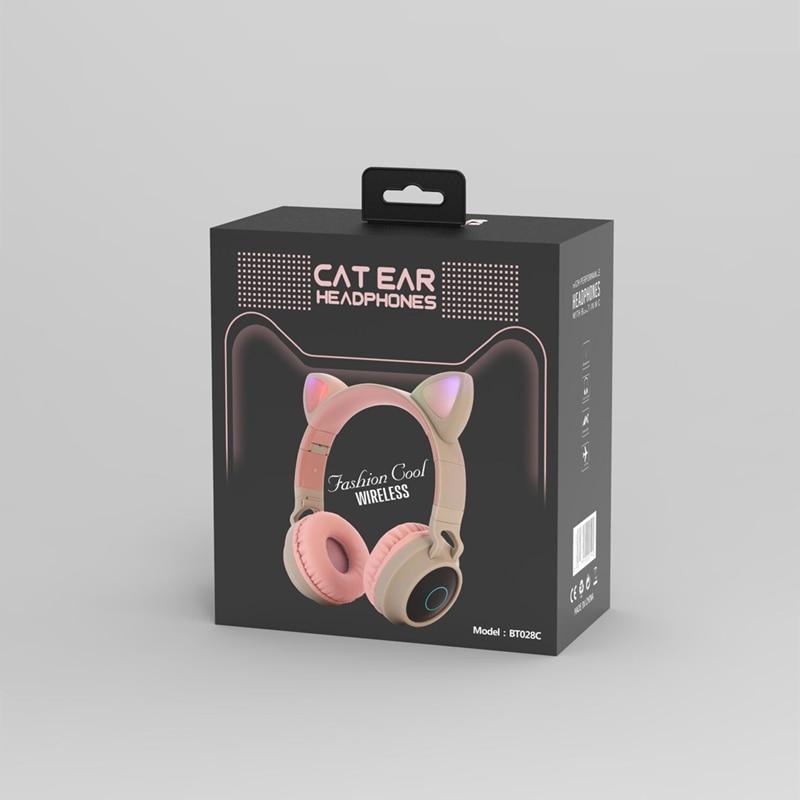 STEVVEX New Luxury Interesting LED Cat Ear Noise Cancelling Headphones Bluetooth 5.0 For Young People and Kids Headset Support TF Card 3.5mm Plug With Mic - Black Girl Golf
