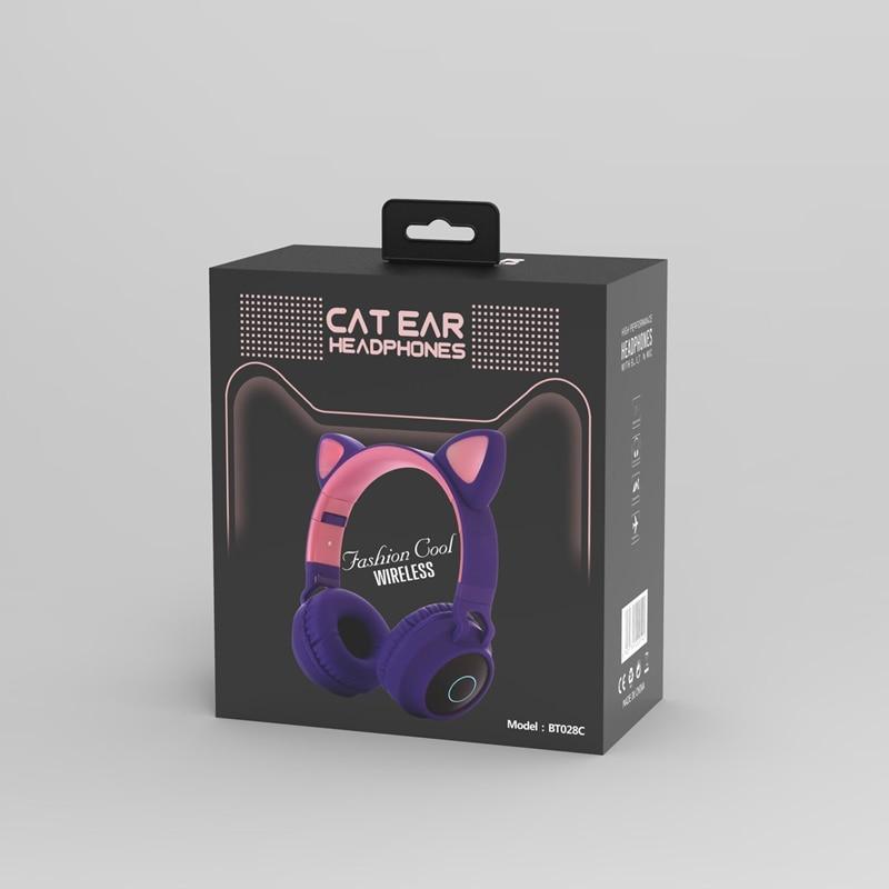 STEVVEX New Luxury Interesting LED Cat Ear Noise Cancelling Headphones Bluetooth 5.0 For Young People and Kids Headset Support TF Card 3.5mm Plug With Mic - Black Girl Golf
