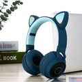 STEVVEX New Luxury Interesting LED Cat Ear Noise Cancelling Headphones Bluetooth 5.0 For Young People and Kids Headset Support TF Card 3.5mm Plug With Mic - Black Girl Golf