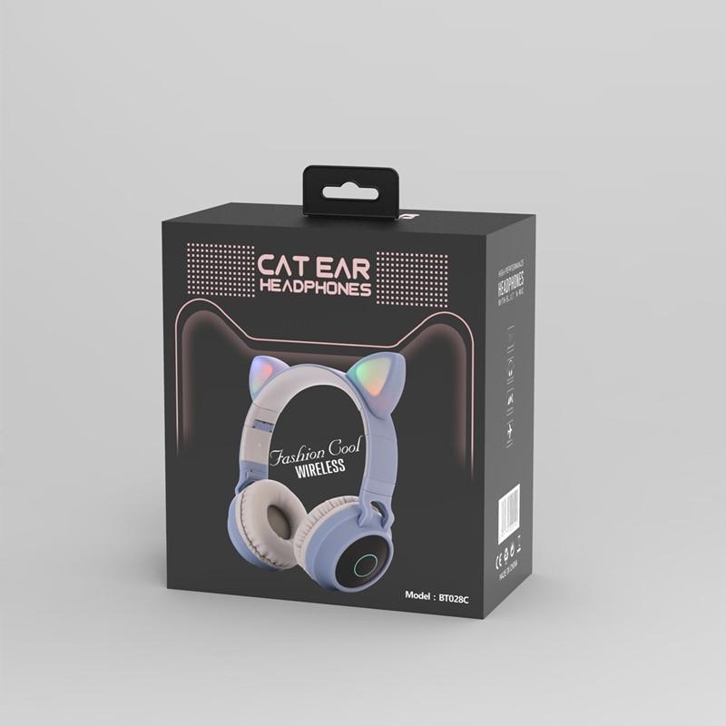STEVVEX New Luxury Interesting LED Cat Ear Noise Cancelling Headphones Bluetooth 5.0 For Young People and Kids Headset Support TF Card 3.5mm Plug With Mic - Black Girl Golf