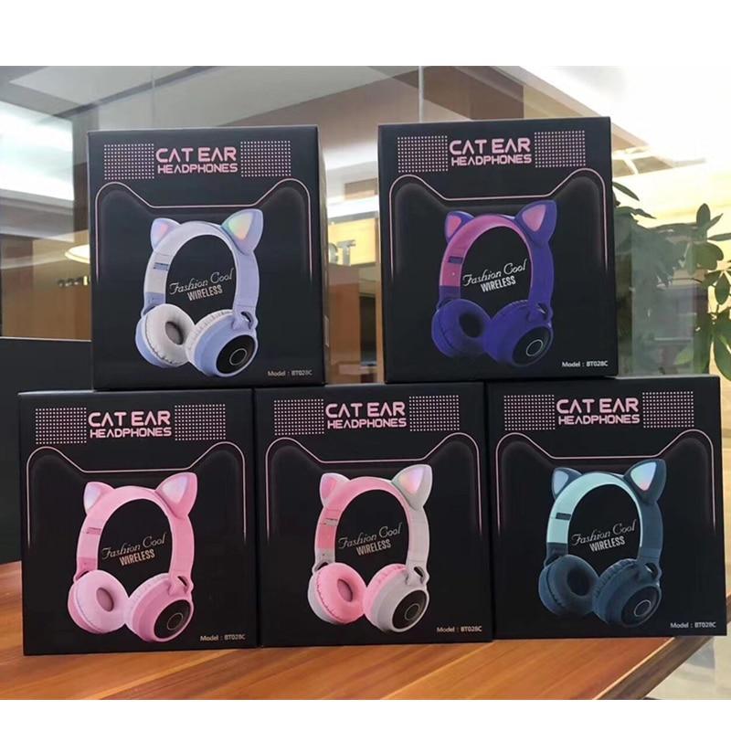 STEVVEX New Luxury Interesting LED Cat Ear Noise Cancelling Headphones Bluetooth 5.0 For Young People and Kids Headset Support TF Card 3.5mm Plug With Mic - Black Girl Golf