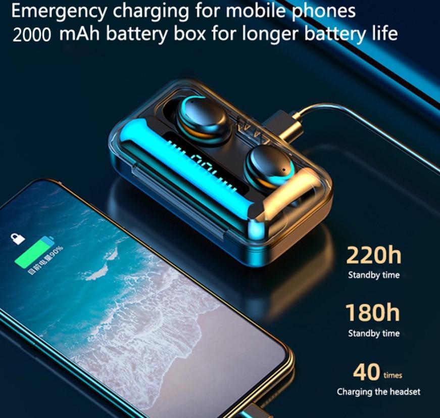 STEVVEX TWS Bluetooth 5.0 Earphones 2200mAh Charging Box Wireless Headphone 9D Stereo Sports Waterproof Earbuds Headsets With Microphone - Black Girl Golf