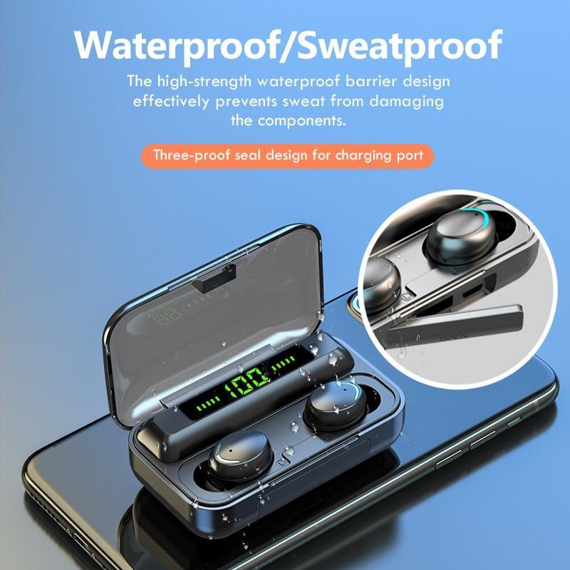STEVVEX TWS Bluetooth 5.0 Earphones 2200mAh Charging Box Wireless Headphone 9D Stereo Sports Waterproof Earbuds Headsets With Microphone - Black Girl Golf