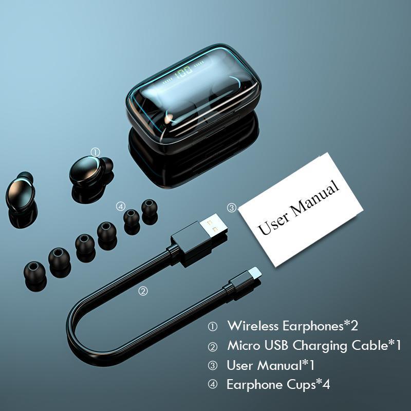STEVVEX TWS Bluetooth 5.0 Earphones 2200mAh Charging Box Wireless Headphone 9D Stereo Sports Waterproof Earbuds Headsets With Microphone - Black Girl Golf