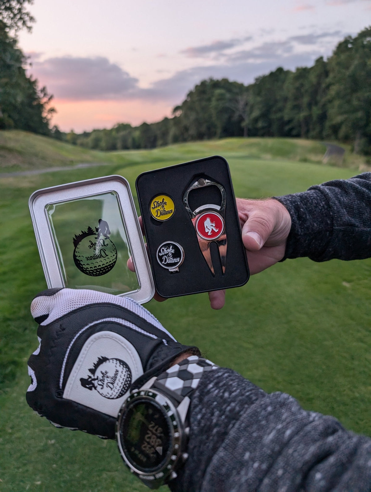 Stroke & Distance Golf Gift Set: Gift Tin, Divot Tool, Ball Marker, Hat Clip - Black Girl Golf
