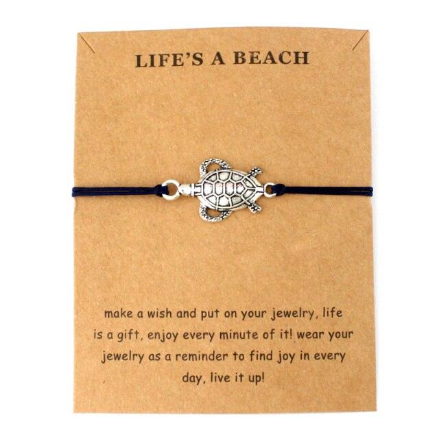 Summer Style Adjustable Jewelry Make a Wish Silver Sea Turtles Charm Women Men Bracelets Beach Sea Turtles Rope String Bracelets Anklets Family Handmade Adjustable Turtle String Bracelet For Women Kids - Black Girl Golf