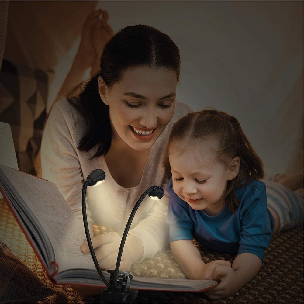 Super Adjustable Goosenecks Clip LED Lamp For Book Reading With Stand And Double Ligh Rechargeable 12 LED Warm Book Light, Clip On Bed Reading Light, Music Stand Lamp, 2 Brightness & 2 Goosenecks Light Up 2 Full Pages. Perfect For Bookworms, Kids & Music - Black Girl Golf