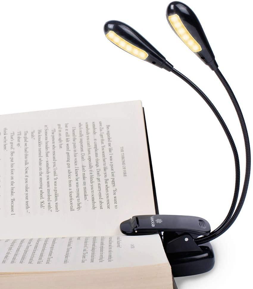 Super Adjustable Goosenecks Clip LED Lamp For Book Reading With Stand And Double Ligh Rechargeable 12 LED Warm Book Light, Clip On Bed Reading Light, Music Stand Lamp, 2 Brightness & 2 Goosenecks Light Up 2 Full Pages. Perfect For Bookworms, Kids & Music - Black Girl Golf
