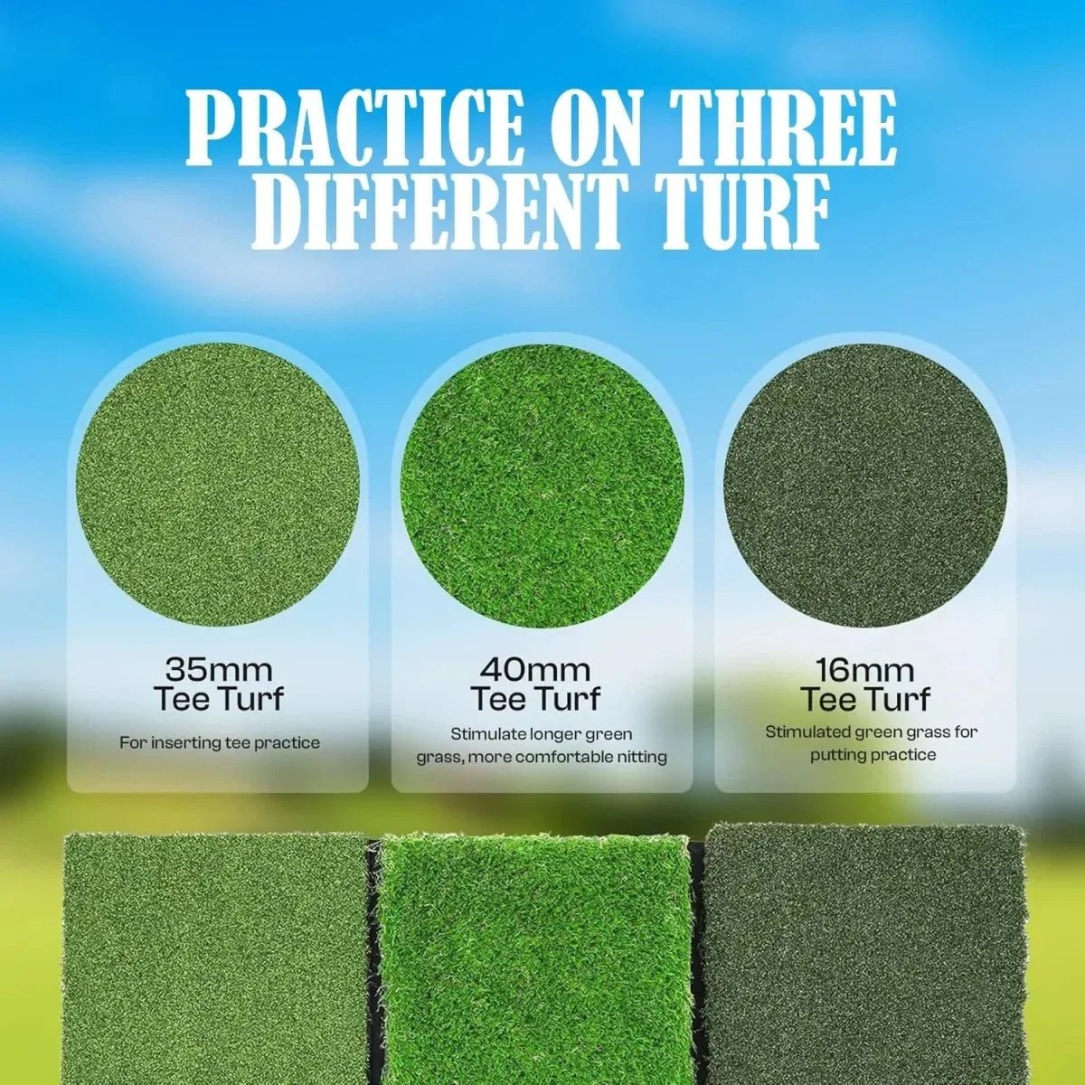 Swing Rex Premium 3 - in - 1 Golf Mat 24"x24" – Tri - Turf Practice Mat – Foldable Non - Slip Base - Black Girl Golf