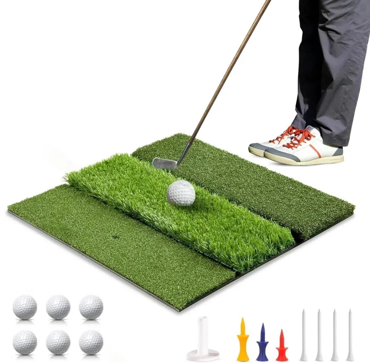 Swing Rex Premium 3 - in - 1 Golf Mat 24"x24" – Tri - Turf Practice Mat – Foldable Non - Slip Base - Black Girl Golf