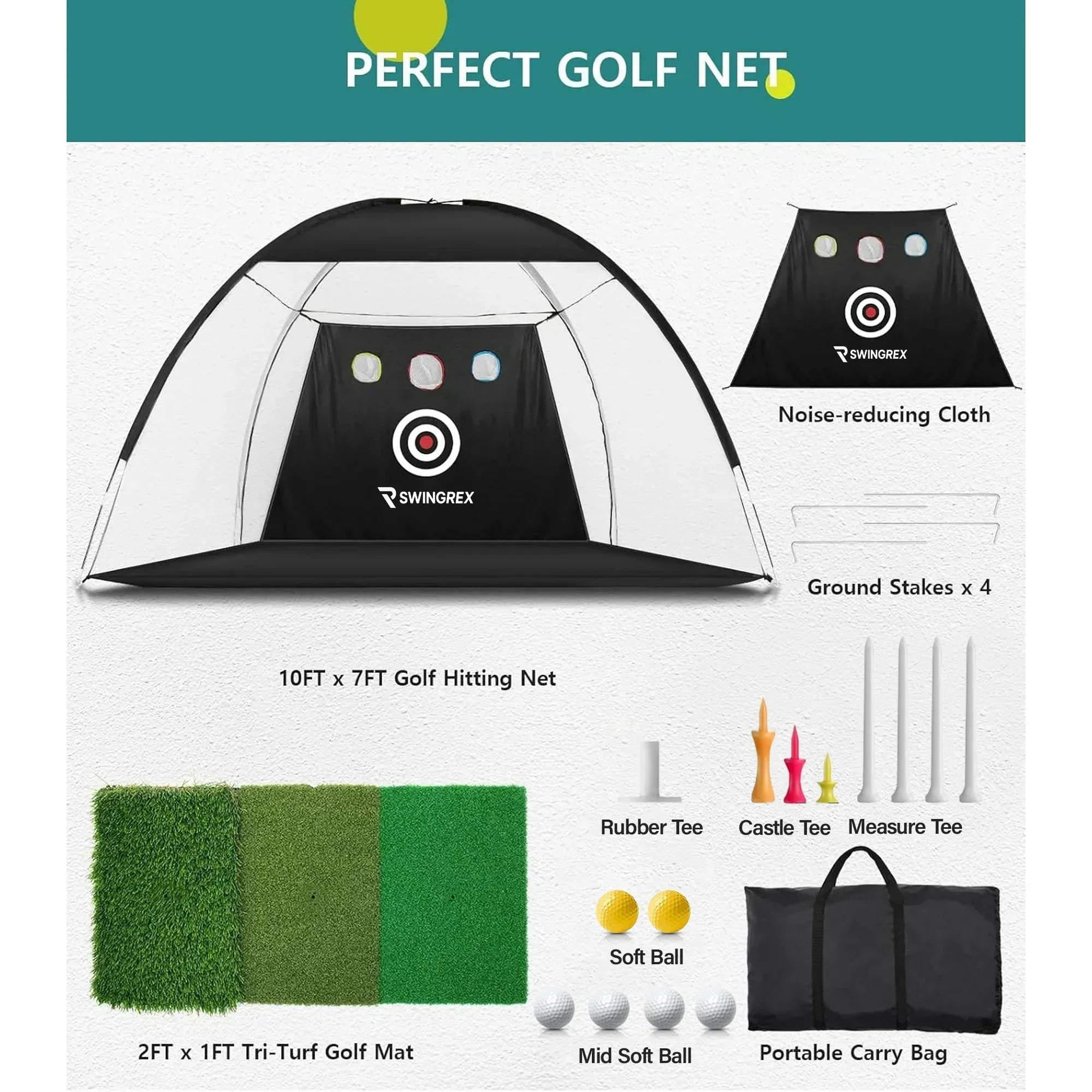 SwingRex 10x7 Golf Practice Net – Golf Hitting Net for Backyard & Garage - Black Girl Golf