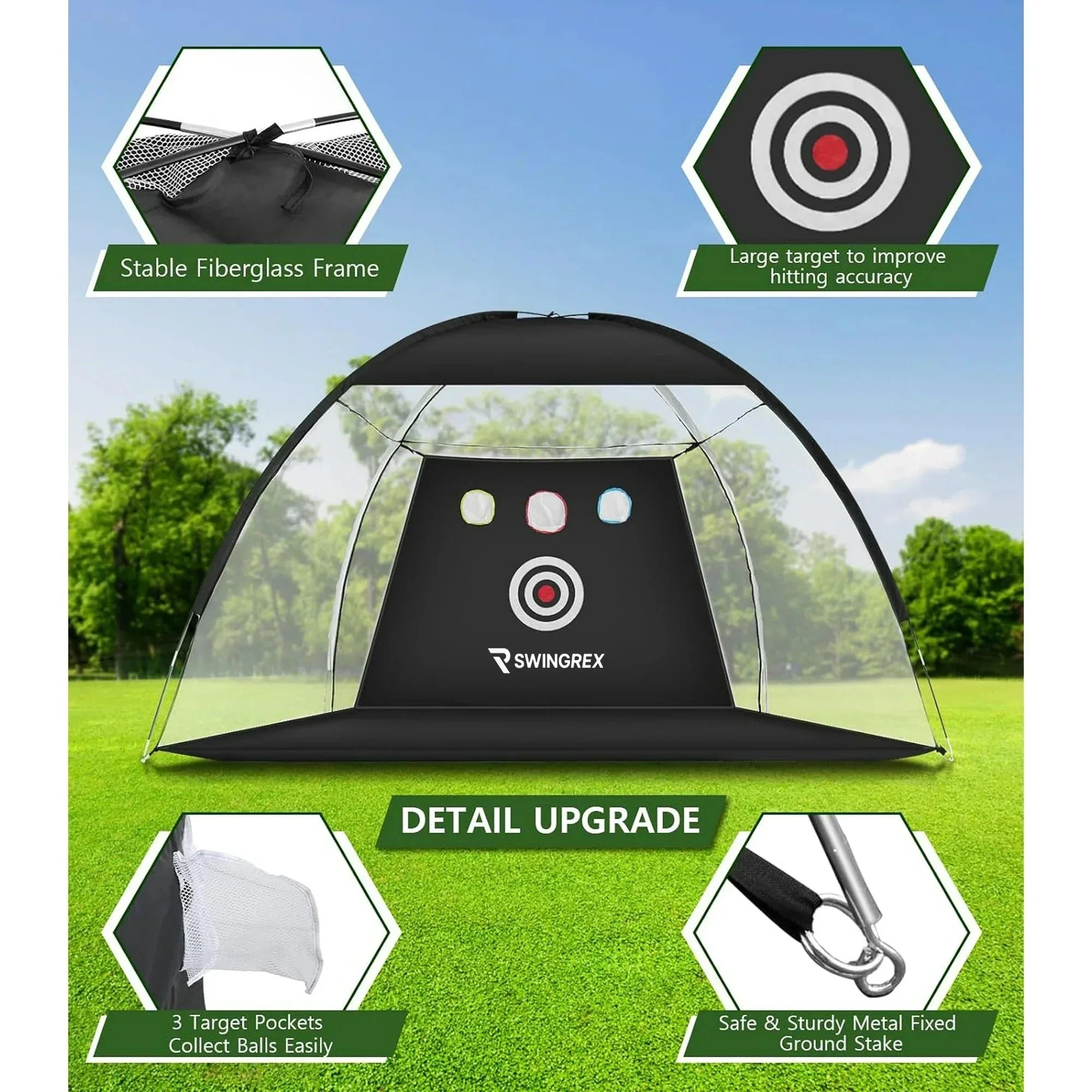 SwingRex 10x7 Golf Practice Net – Golf Hitting Net for Backyard & Garage - Black Girl Golf