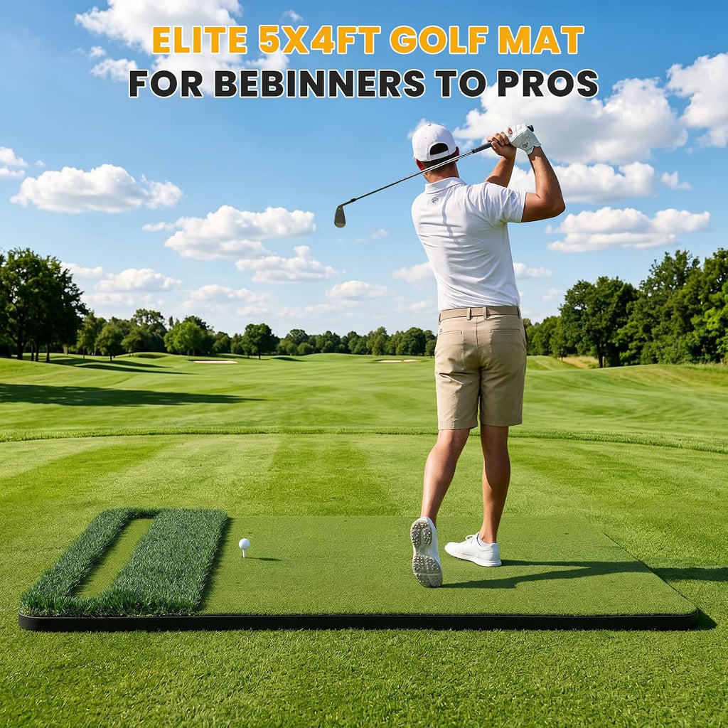 SwingRex 5x4FT Golf Practice Mat with Balls, Tees for Indoor & Outdoor Training - Black Girl Golf