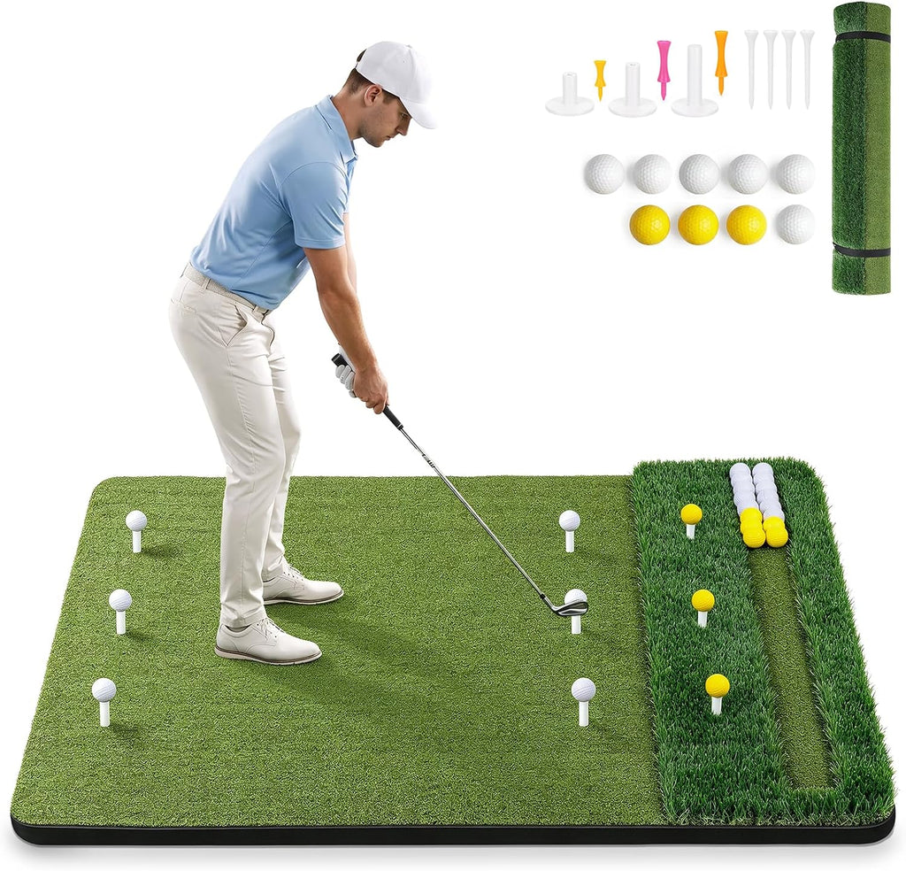 SwingRex 5x4FT Golf Practice Mat with Balls, Tees for Indoor & Outdoor Training - Black Girl Golf