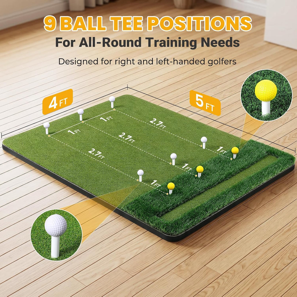 SwingRex 5x4FT Golf Practice Mat with Balls, Tees for Indoor & Outdoor Training - Black Girl Golf
