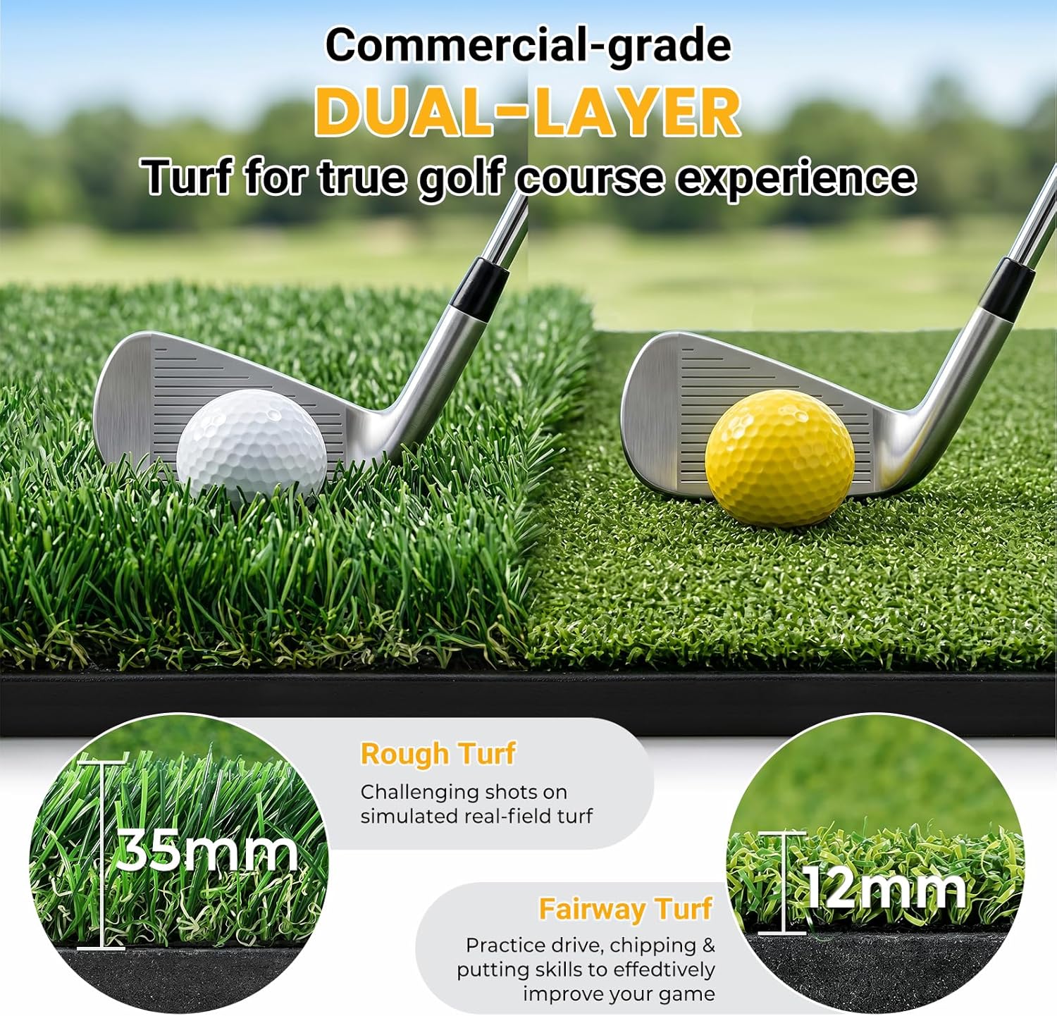 SwingRex 5x4FT Golf Practice Mat with Balls, Tees for Indoor & Outdoor Training - Black Girl Golf