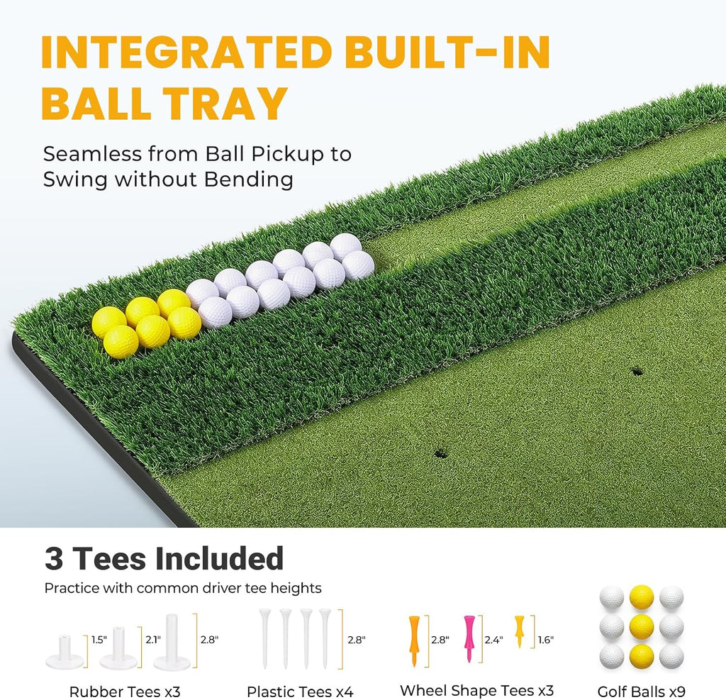 SwingRex 5x4FT Golf Practice Mat with Balls, Tees for Indoor & Outdoor Training - Black Girl Golf