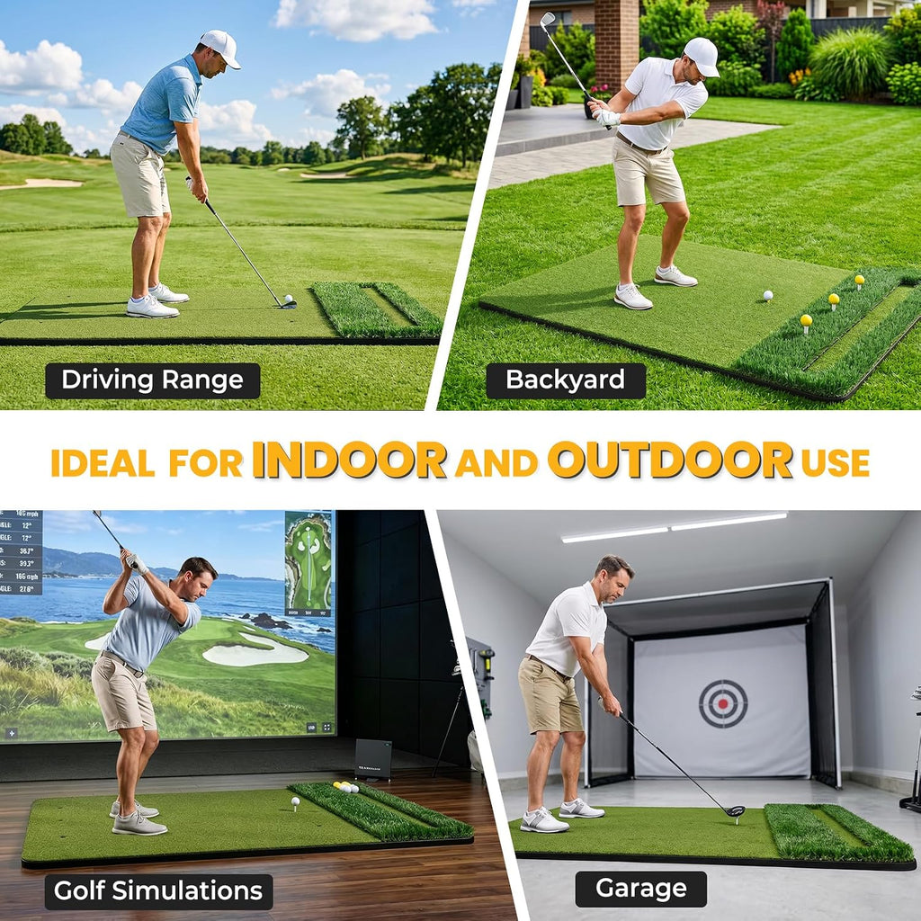 SwingRex 5x4FT Golf Practice Mat with Balls, Tees for Indoor & Outdoor Training - Black Girl Golf