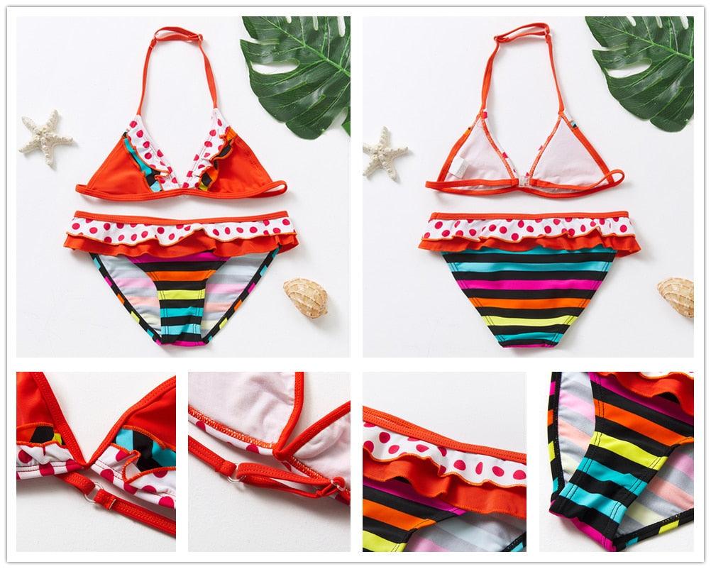 Teenager Girls Swimwear Two pieces Girls Swimsuit High quality Kids Bikini Sets Children Beach Wear Girls Two Piece Bikini Swimsuits Striped Ruffle Swimwear Bathing Suit Set - Black Girl Golf