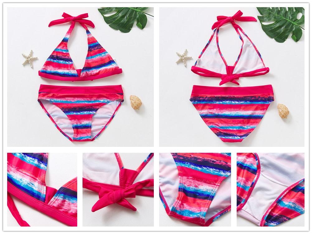Teenager Girls Swimwear Two pieces Girls Swimsuit High quality Kids Bikini Sets Children Beach Wear Girls Two Piece Bikini Swimsuits Striped Ruffle Swimwear Bathing Suit Set - Black Girl Golf