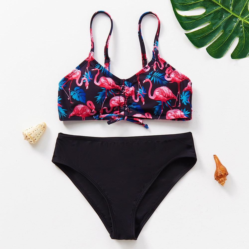 Teenager Girls Swimwear Two pieces Girls Swimsuit High quality Kids Bikini Sets Children Beach Wear Girls Two Piece Bikini Swimsuits Striped Ruffle Swimwear Bathing Suit Set - Black Girl Golf