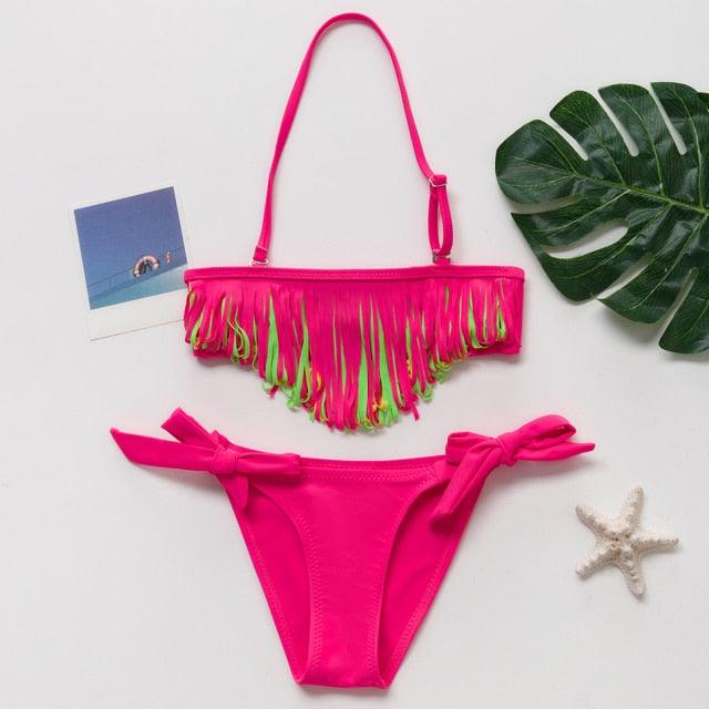 Teenager Girls Swimwear Two pieces Girls Swimsuit High quality Kids Bikini Sets Children Beach Wear Girls Two Piece Bikini Swimsuits Striped Ruffle Swimwear Bathing Suit Set - Black Girl Golf
