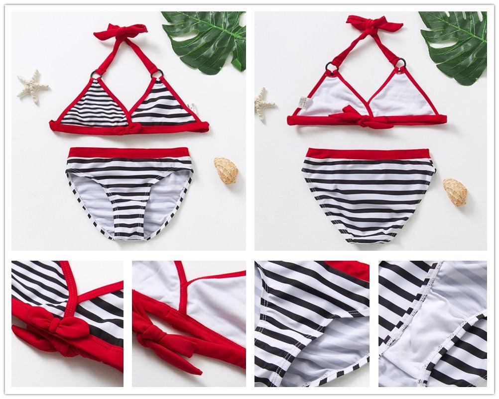 Teenager Girls Swimwear Two pieces Girls Swimsuit High quality Kids Bikini Sets Children Beach Wear Girls Two Piece Bikini Swimsuits Striped Ruffle Swimwear Bathing Suit Set - Black Girl Golf