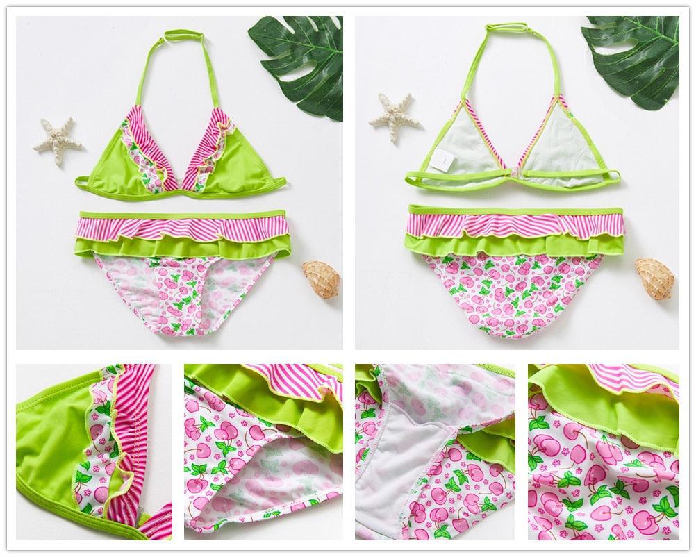Teenager Girls Swimwear Two pieces Girls Swimsuit High quality Kids Bikini Sets Children Beach Wear Girls Two Piece Bikini Swimsuits Striped Ruffle Swimwear Bathing Suit Set - Black Girl Golf