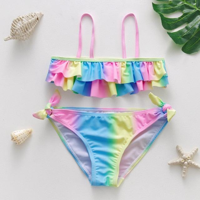 Teenager Girls Swimwear Two pieces Girls Swimsuit High quality Kids Bikini Sets Children Beach Wear Girls Two Piece Bikini Swimsuits Striped Ruffle Swimwear Bathing Suit Set - Black Girl Golf