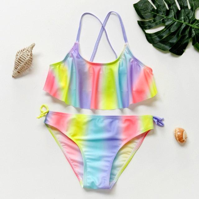 Teenager Girls Swimwear Two pieces Girls Swimsuit High quality Kids Bikini Sets Children Beach Wear Girls Two Piece Bikini Swimsuits Striped Ruffle Swimwear Bathing Suit Set - Black Girl Golf