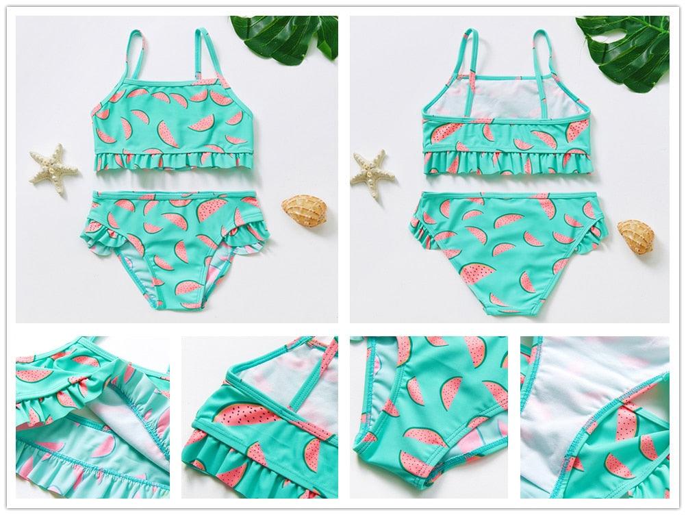 Teenager Girls Swimwear Two pieces Girls Swimsuit High quality Kids Bikini Sets Children Beach Wear Girls Two Piece Bikini Swimsuits Striped Ruffle Swimwear Bathing Suit Set - Black Girl Golf