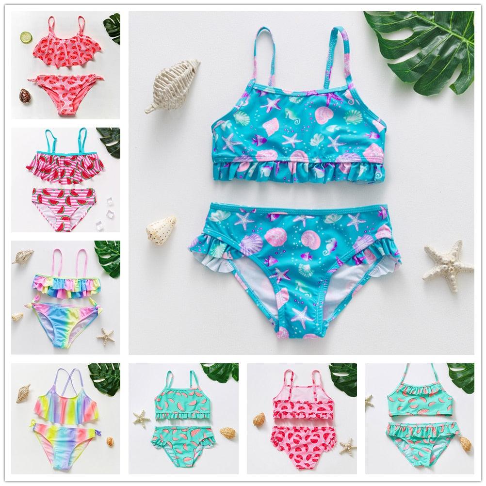 Teenager Girls Swimwear Two pieces Girls Swimsuit High quality Kids Bikini Sets Children Beach Wear Girls Two Piece Bikini Swimsuits Striped Ruffle Swimwear Bathing Suit Set - Black Girl Golf