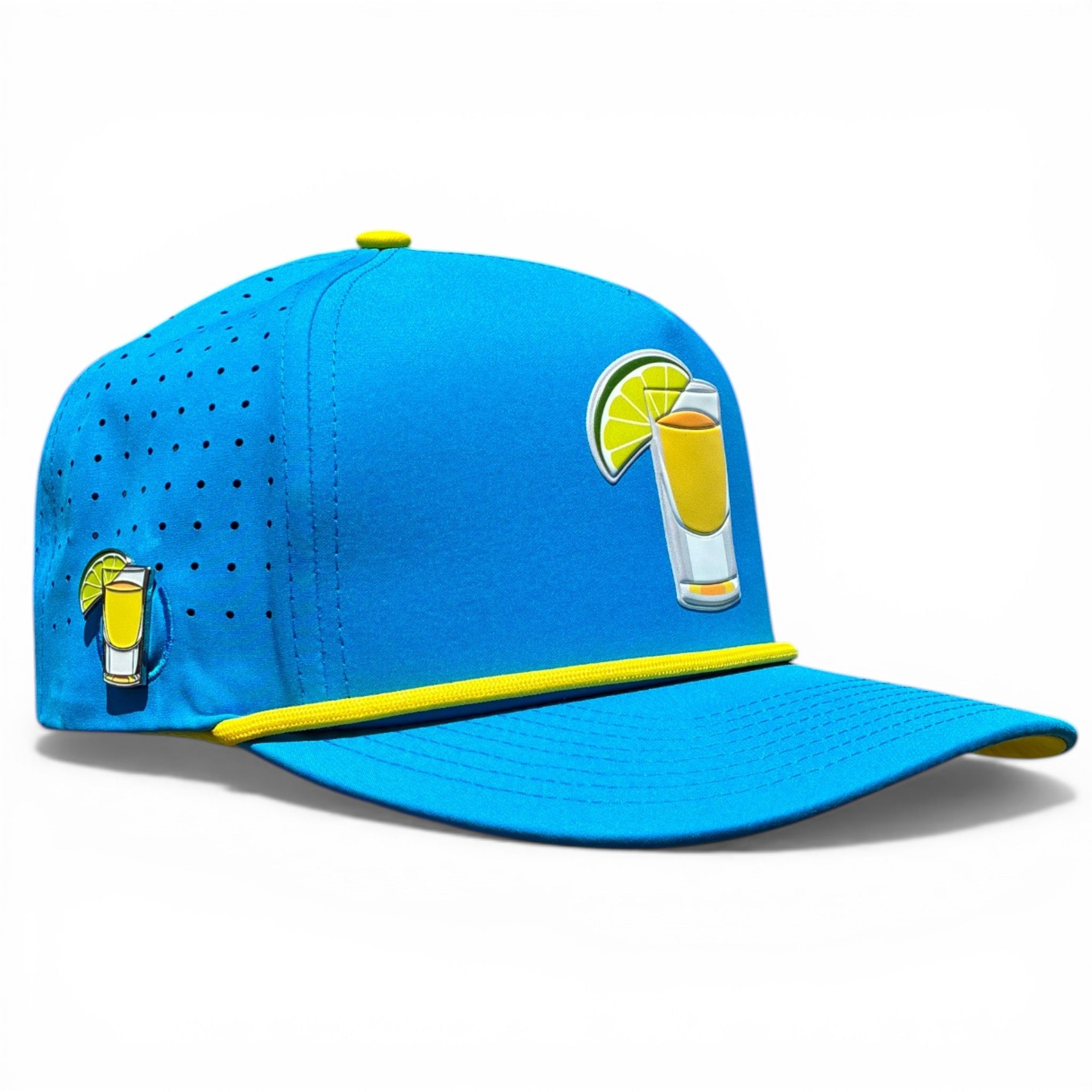 Tequila and Lime Golf Hat | Snapback Cap | Built - in Magnetic Ball Marker Holder + Marker Included | Adjustable | Shot Glass - Black Girl Golf