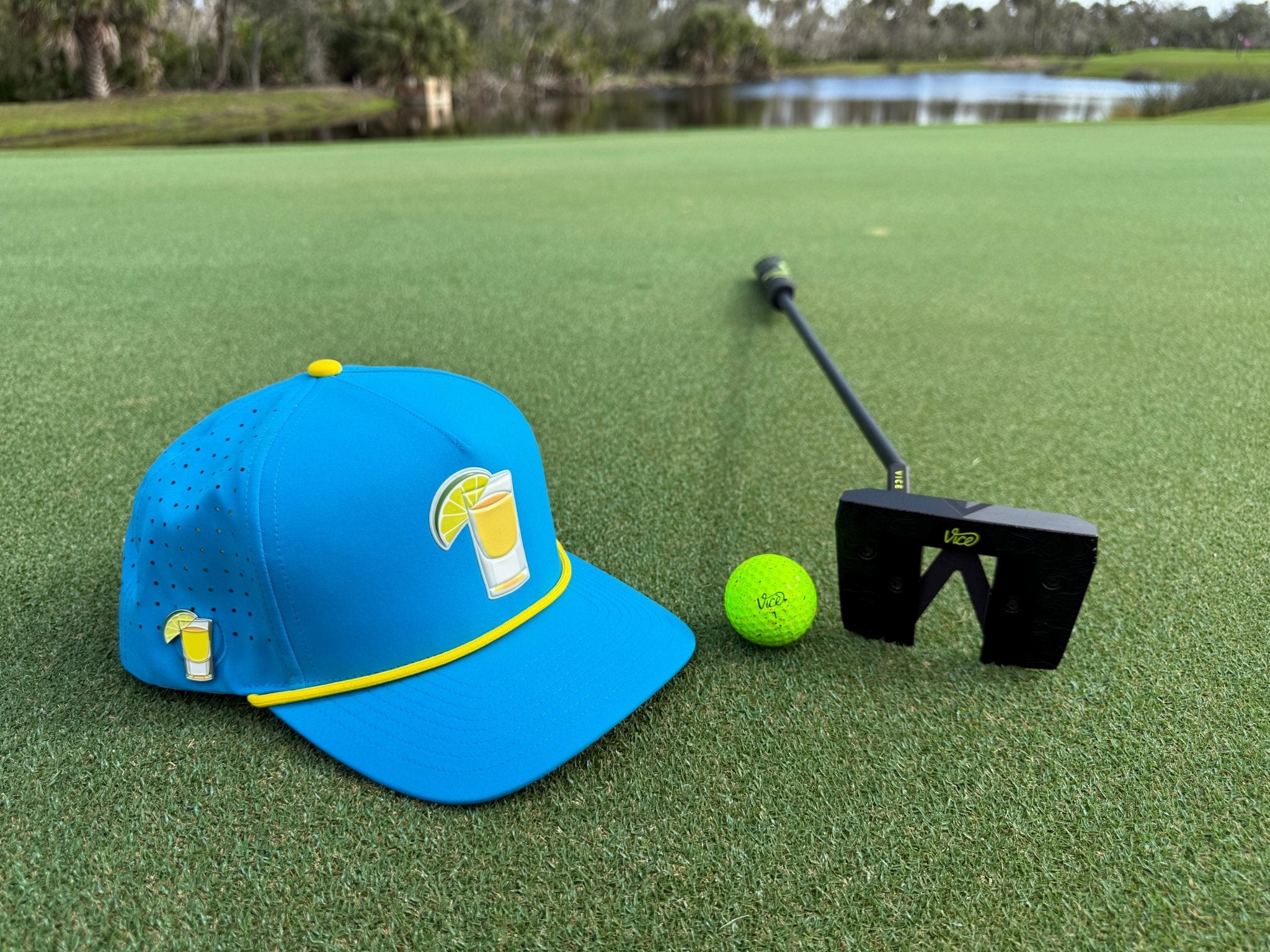 Tequila and Lime Golf Hat | Snapback Cap | Built - in Magnetic Ball Marker Holder + Marker Included | Adjustable | Shot Glass - Black Girl Golf