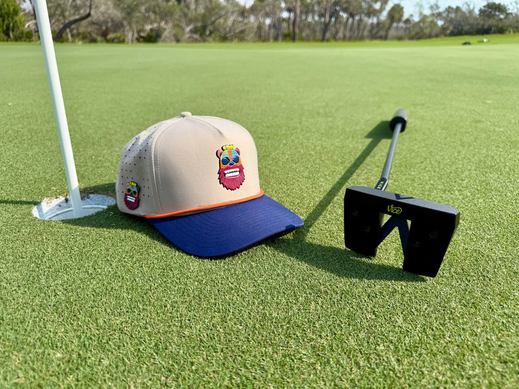 Tiki Bear Golf Hat | Snapback Cap | Built-in Magnetic Ball Marker Holder + Marker Included | Adjustable Multicolor - Black Girl Golf