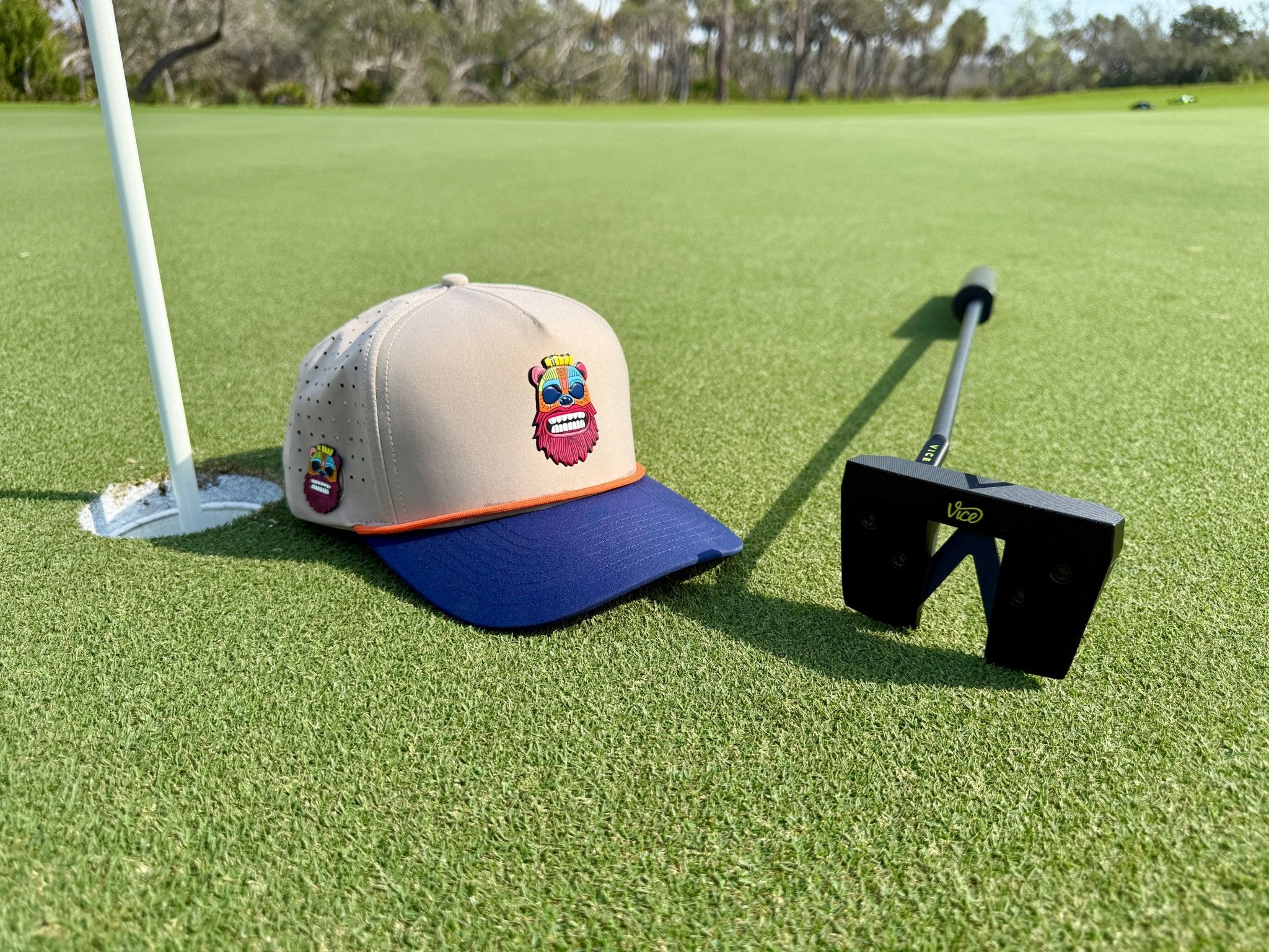 Tiki Bear Golf Hat | Snapback Cap | Built-in Magnetic Ball Marker Holder + Marker Included | Adjustable Multicolor - Black Girl Golf