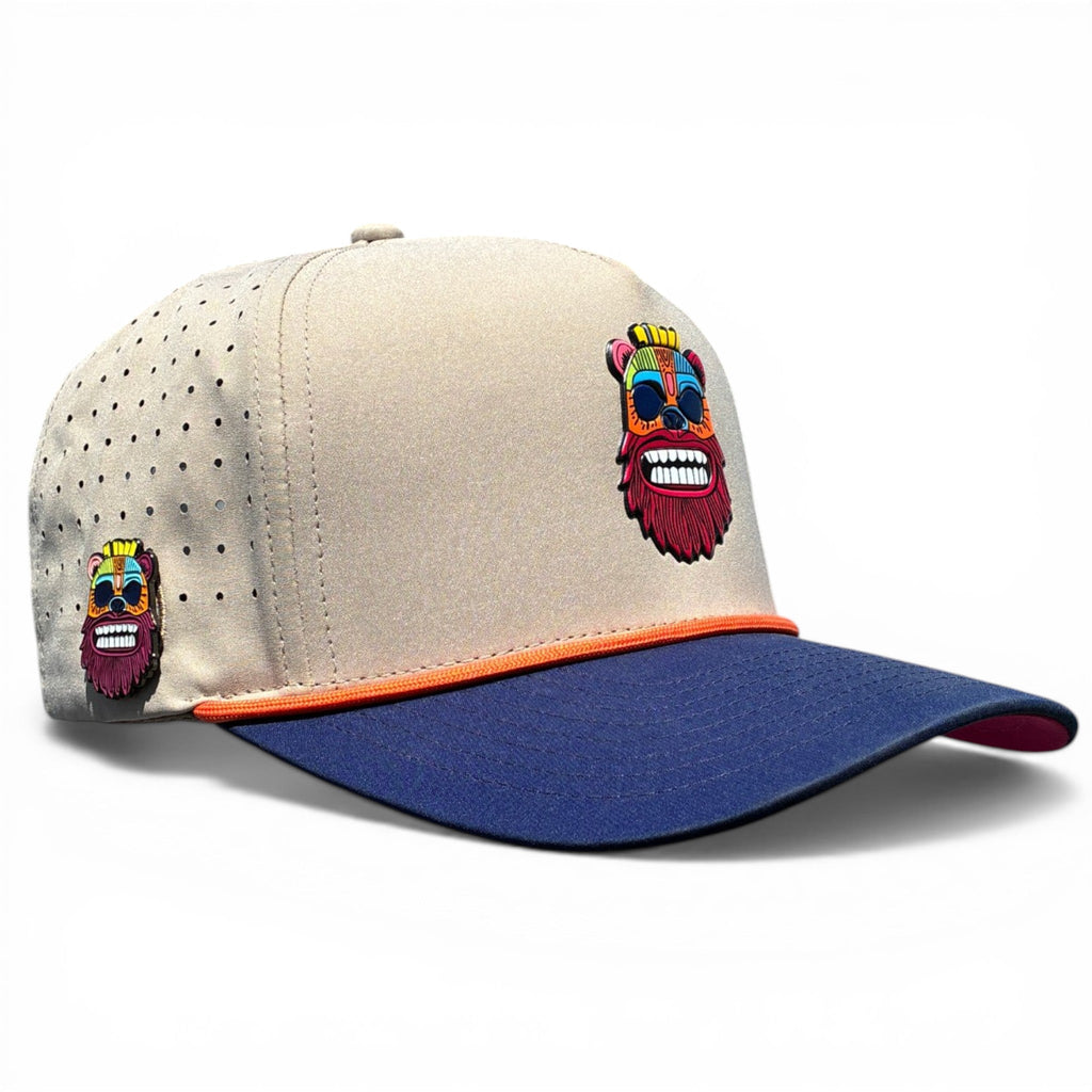 Tiki Bear Golf Hat | Snapback Cap | Built-in Magnetic Ball Marker Holder + Marker Included | Adjustable Multicolor - Black Girl Golf