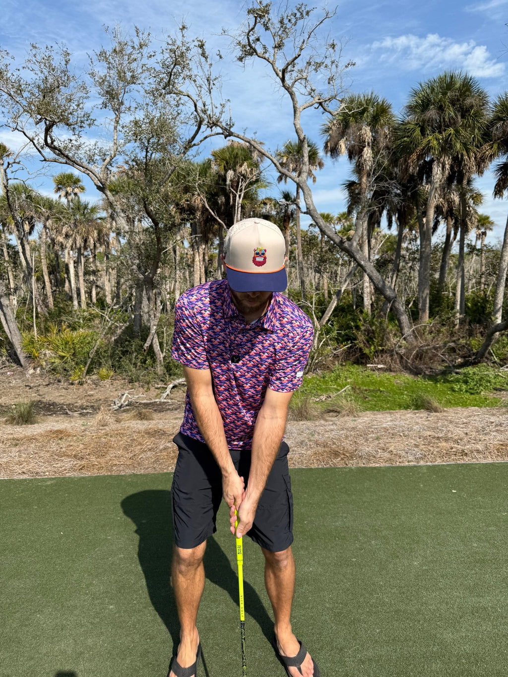 Tiki Bear Golf Hat | Snapback Cap | Built-in Magnetic Ball Marker Holder + Marker Included | Adjustable Multicolor - Black Girl Golf