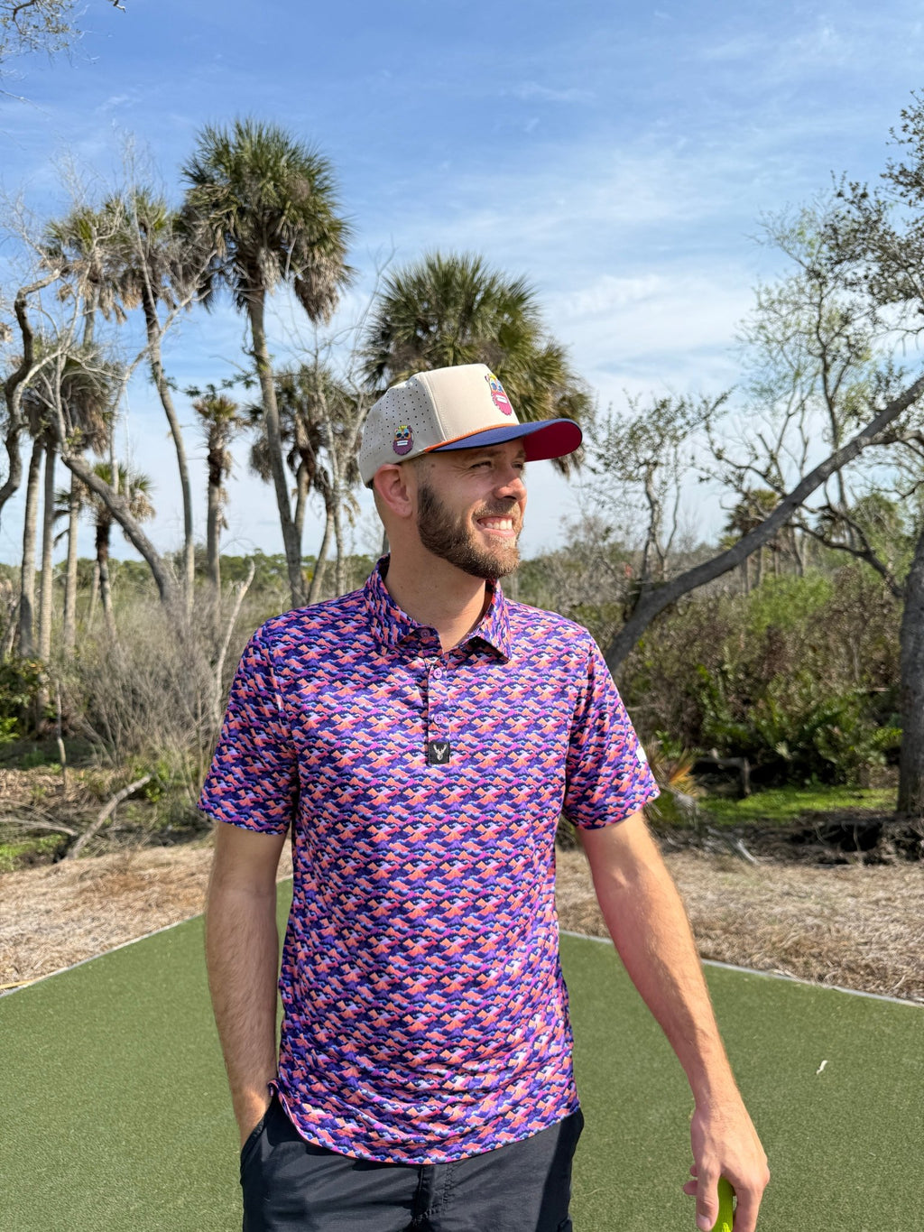 Tiki Bear Golf Hat | Snapback Cap | Built-in Magnetic Ball Marker Holder + Marker Included | Adjustable Multicolor - Black Girl Golf