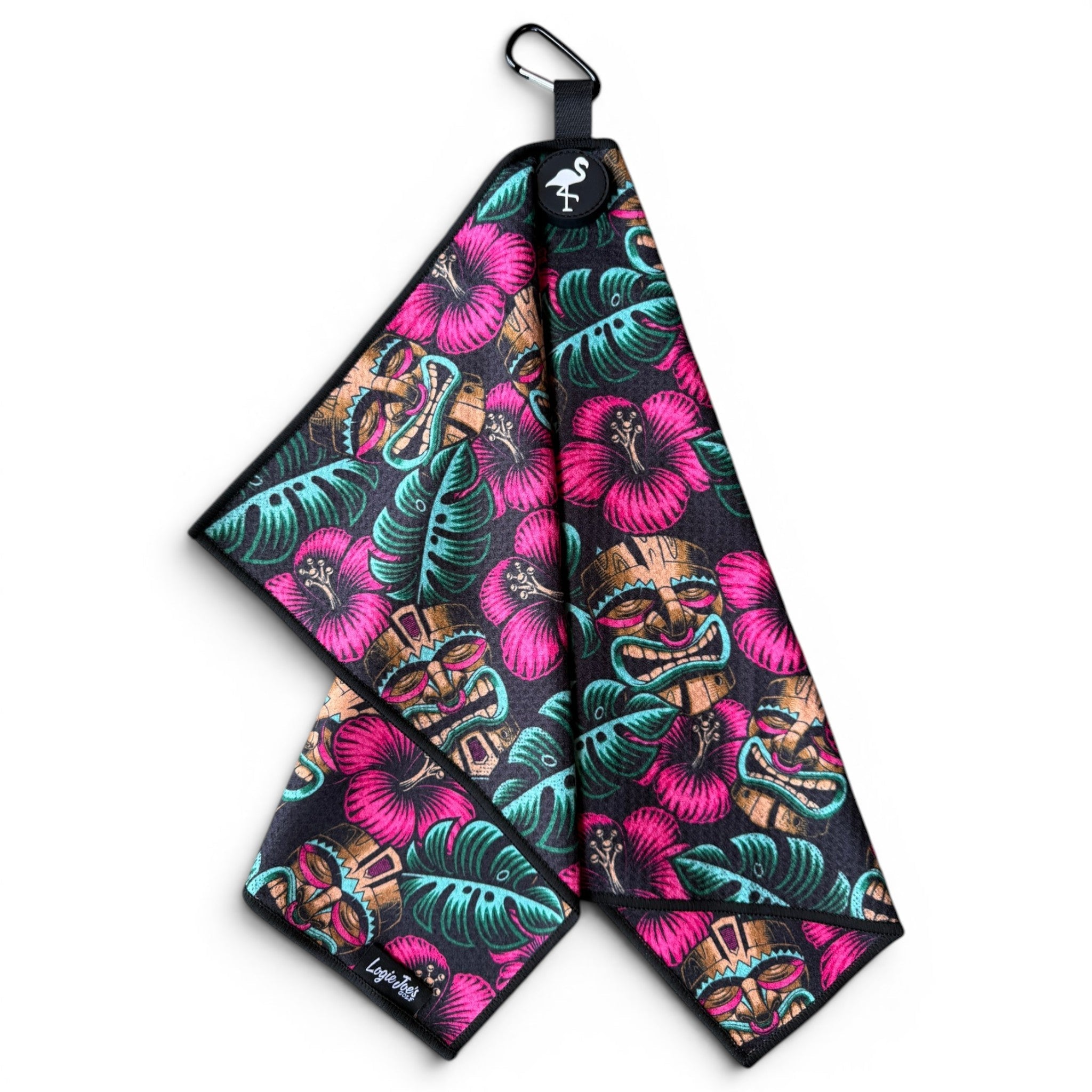 Tiki Totem Golf Towel | 24” x 16” Microfiber Towel | Magnetic Clip & Carabiner | Premium Golf Accessory - Black Girl Golf