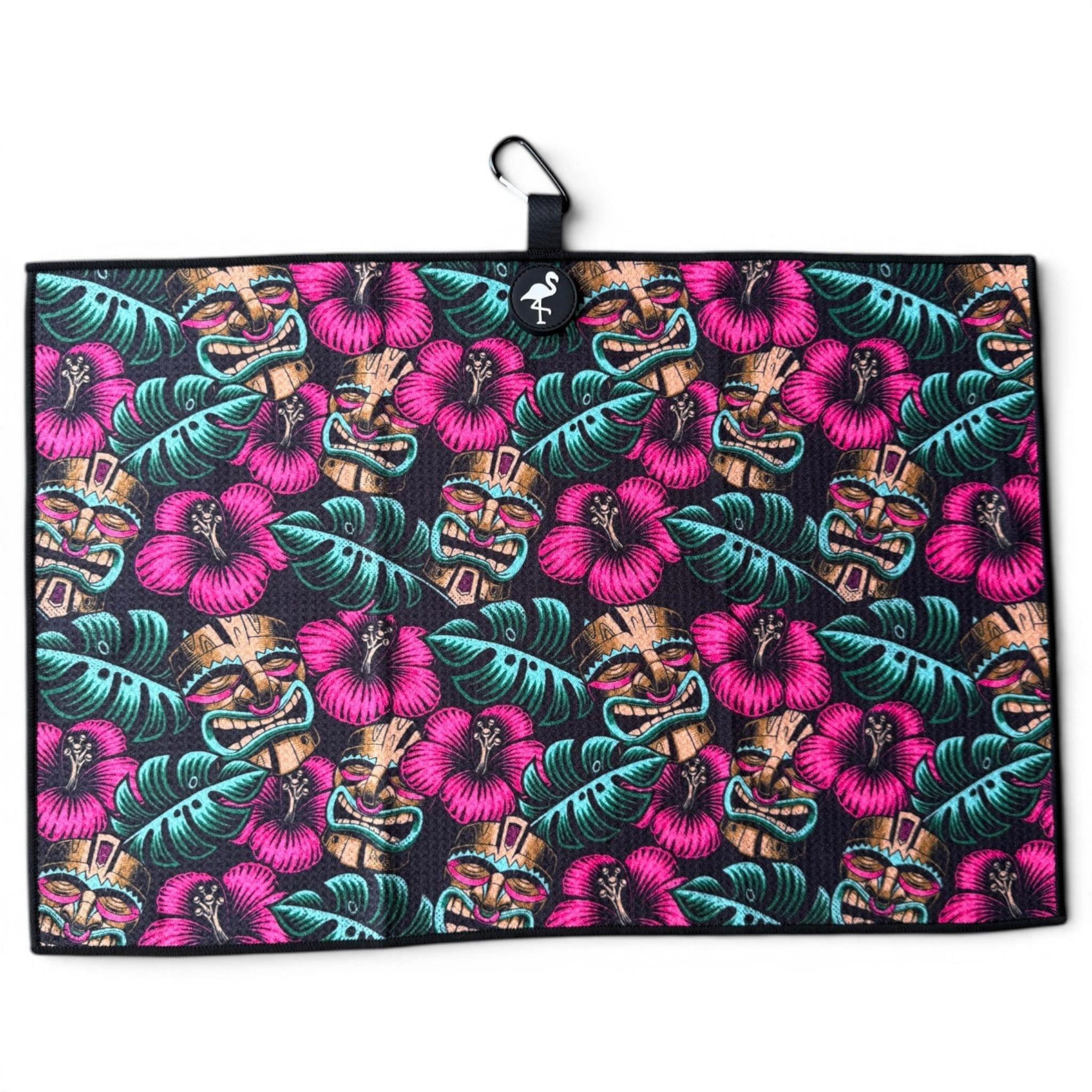 Tiki Totem Golf Towel | 24” x 16” Microfiber Towel | Magnetic Clip & Carabiner | Premium Golf Accessory - Black Girl Golf